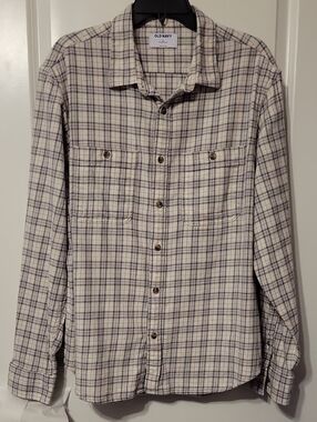 Old Navy Men's Plaid Flannel Shirt. Cream/gray Plaid. XL. Like New.
